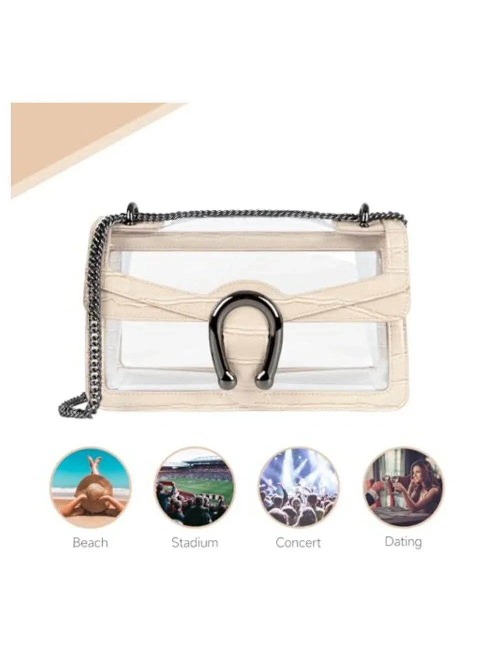 Clear Stadium Approved Crossbody Bag with Chain Strap, Small PVC Purse for